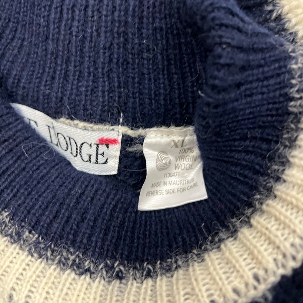 Vintage Lodge Sweater Adult XL Blue White Wool Knit Nordic Fair Isle Icelandic - Picture 7 of 7